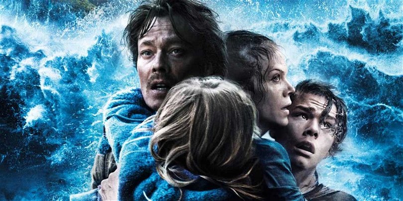 En familj flyr undan en stor våg på en poster till Bölgen.