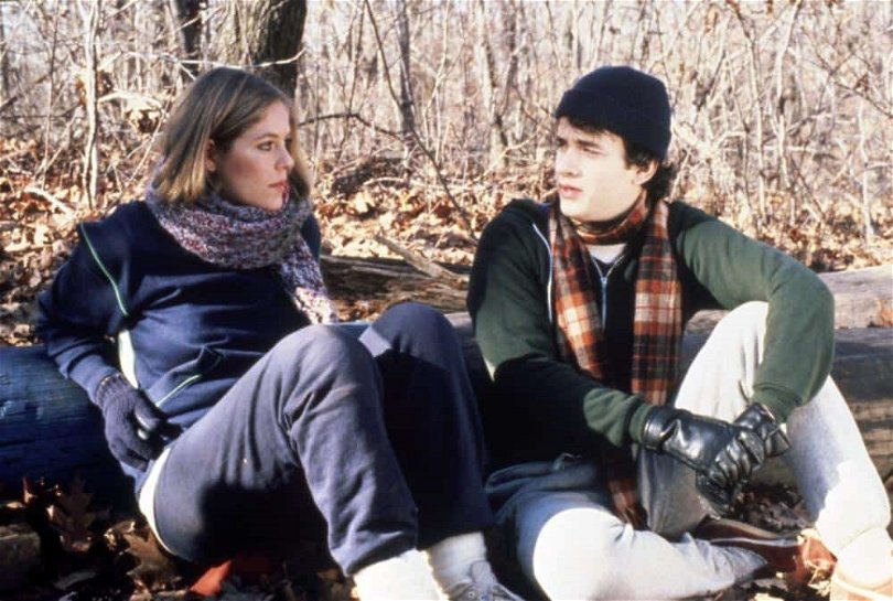 Bild på Elizabeth Kemp och Tom Hanks i "He Knows You're Alone" från 1980.