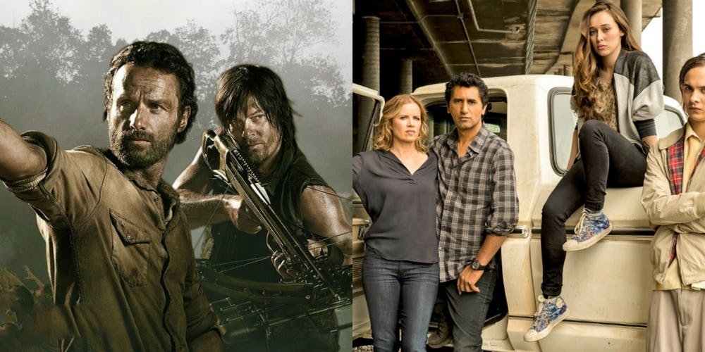Två bilder sida vid sida från tv-serierna The Walking Dead och Fear the Walking Dead