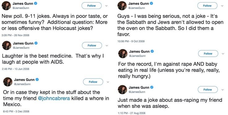 Tweeten som har kostat James Gunn jobbet.