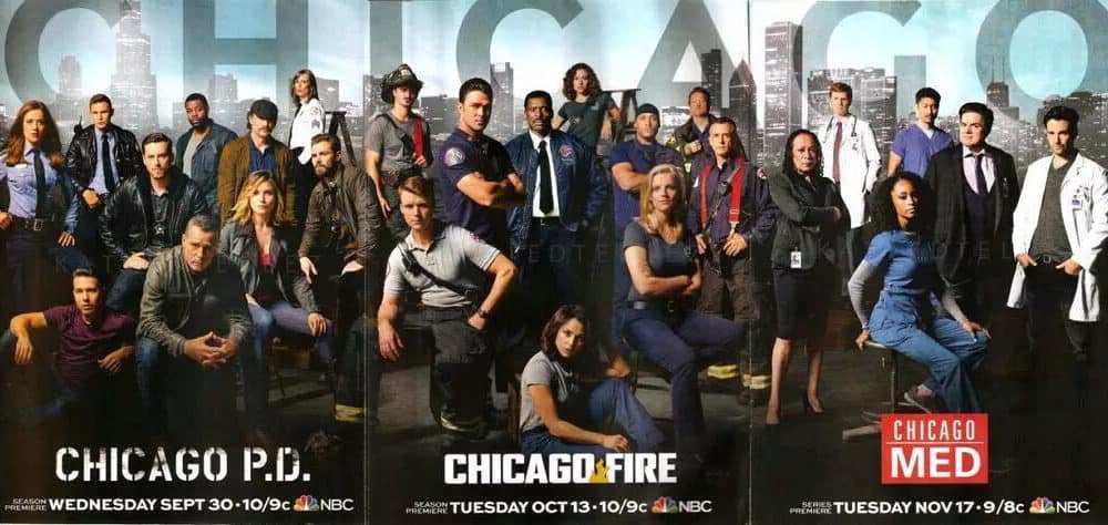 Affisch med rolluppsättningarna från Chicago Fire, PD och Med.