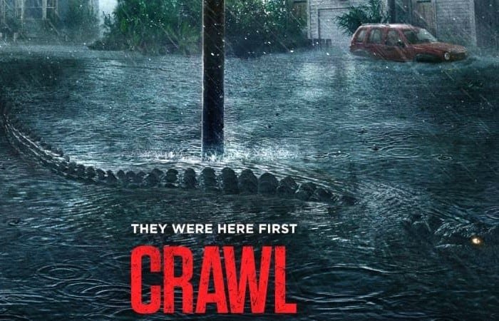 Affisch till Crawl med alligator strax under ytan
