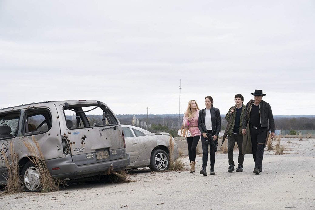Abigail Breslin, Emma Stone, Jesse Eisenberg och Woody Harrelson i Zombieland: Double Tap