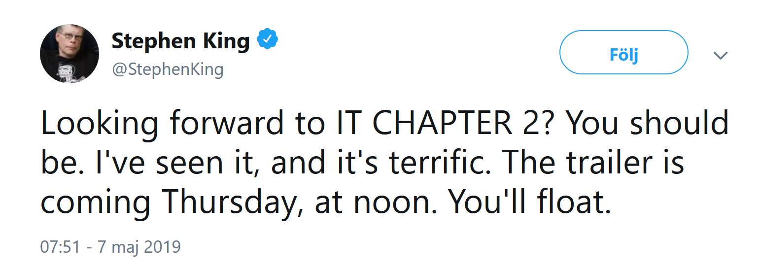 Tweet från Stephen King