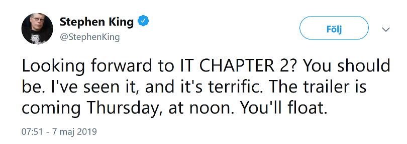 Tweet från Stephen King