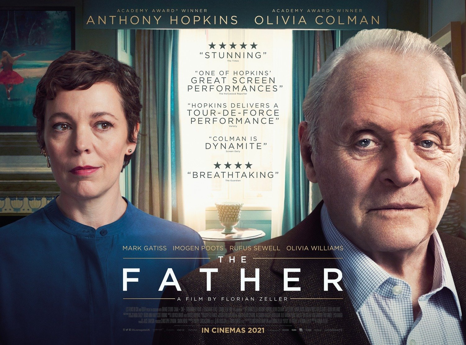 Postern till filmen The Father. Postern frontas av Olivia Coleman och Anthony Hopkins sida vid sida. Foto: Trademark Films 