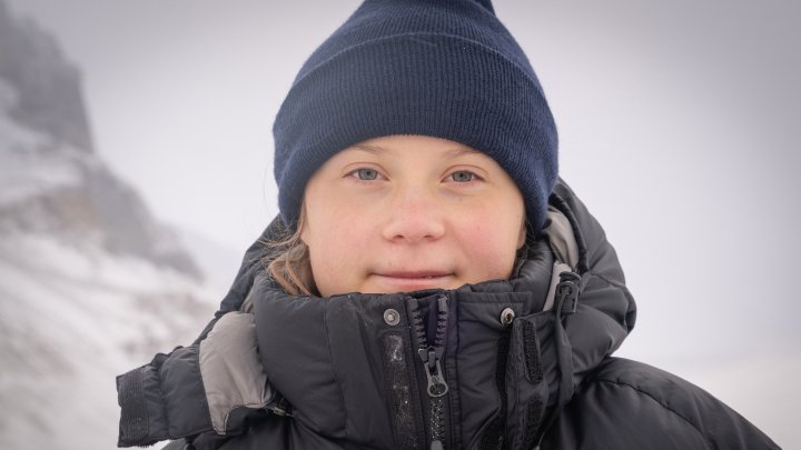 Greta Thunberg på Athabasca Glacier i Kanada.