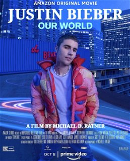 Poster för dokumentären Justin Bieber: Our World. På bilden ses Justin Bieber på ett tak, iklädd dunjacka. Foto: Amazon Prime
