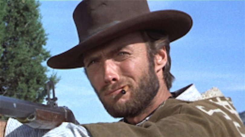 Clint Eastwoods skäggväxt varierar genom filmen, eftersom hans karaktär inte rakar sig. Foto: Produzioni Europee Associate.