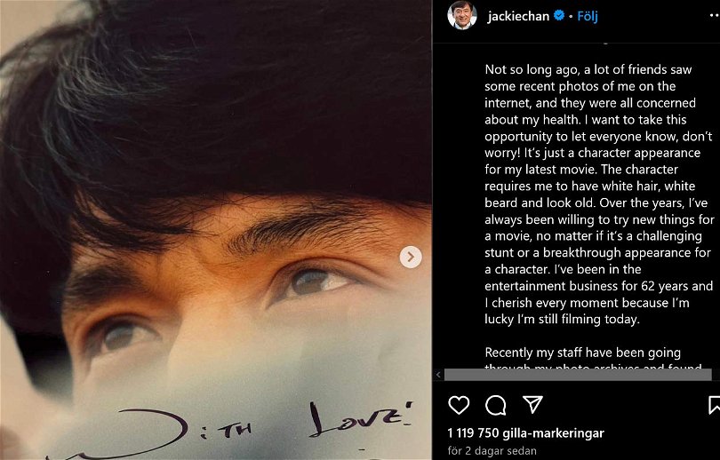 Jackie Chan om bilderna som skrämde upp fansen: ”Oroa er inte!”